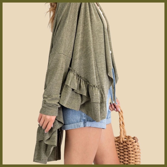 easel Sweaters Easel Step By Step Twotone Soft Knit Ruffle Trim